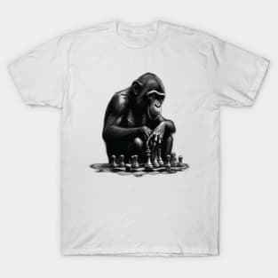 Thinking monkey playing chess T-Shirt